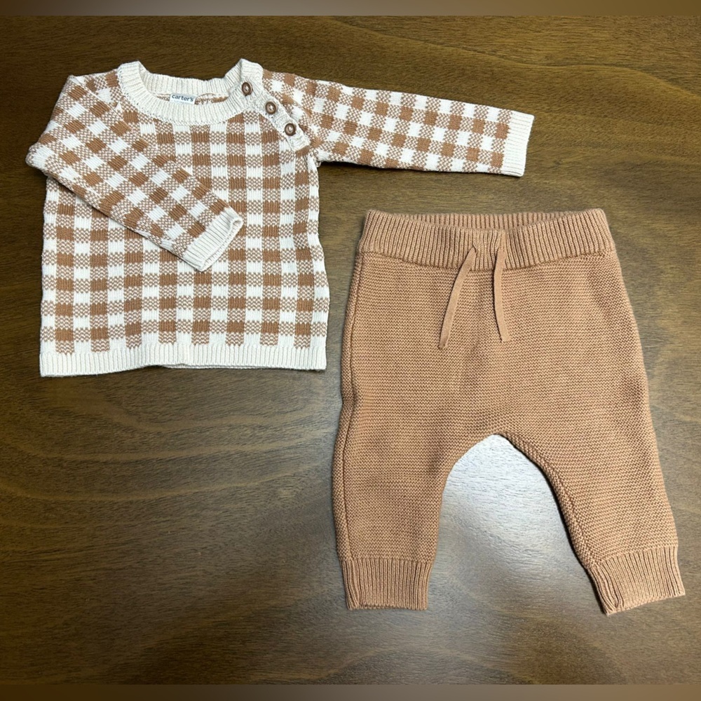 Carter’s Baby Cardigan Sweater And Pants Sz 6 Months Beige‎ (0239)